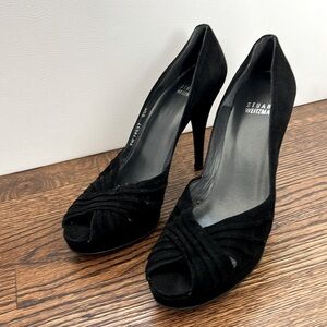 Black suede Stuart Whitman peep toe heels - size 8.5